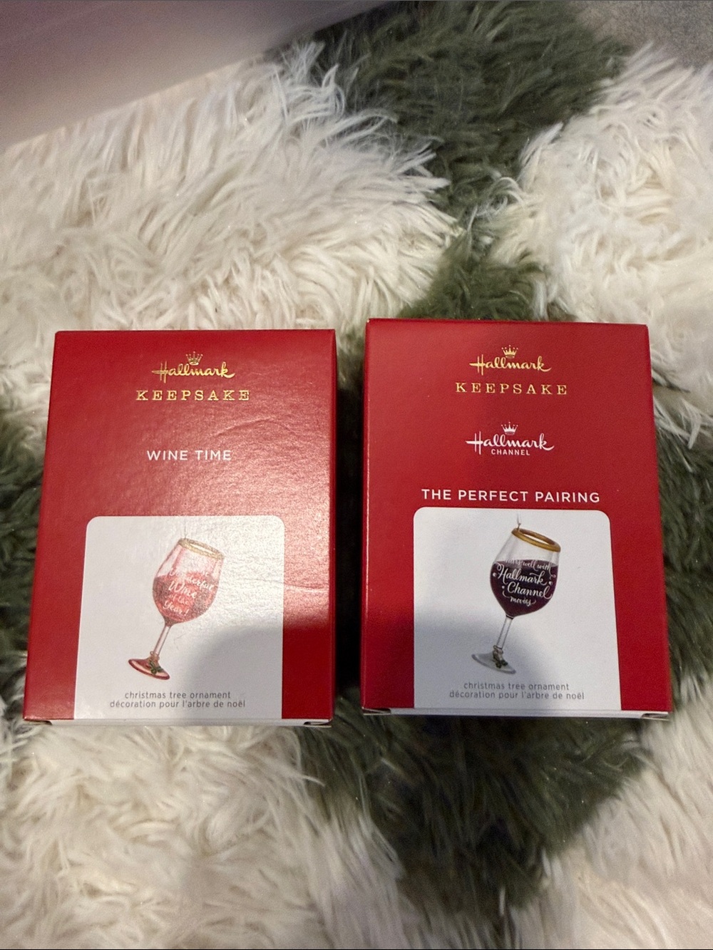 Hallmark Red Keepsake Wine Glass Ornament Pair